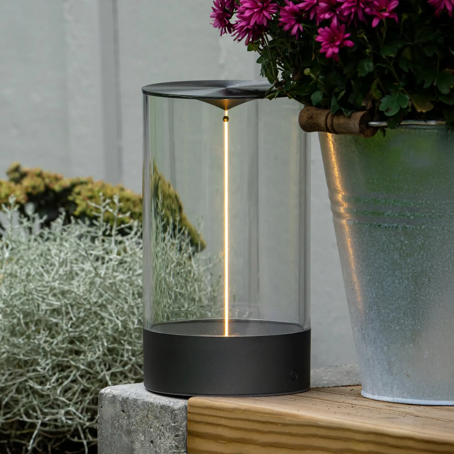 LED-Akku-Tischleuchte Edison, Höhe 23 cm, grau/klar, IP54