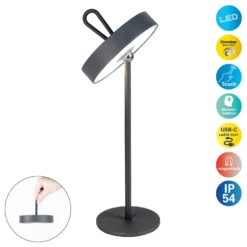 LED-Akku-Tischleuchte Ella, magnetisch, grau