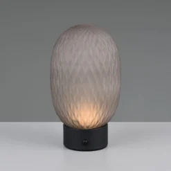 LED-Akku-Tischleuchte Facette, rauchgrau, USB, Glas