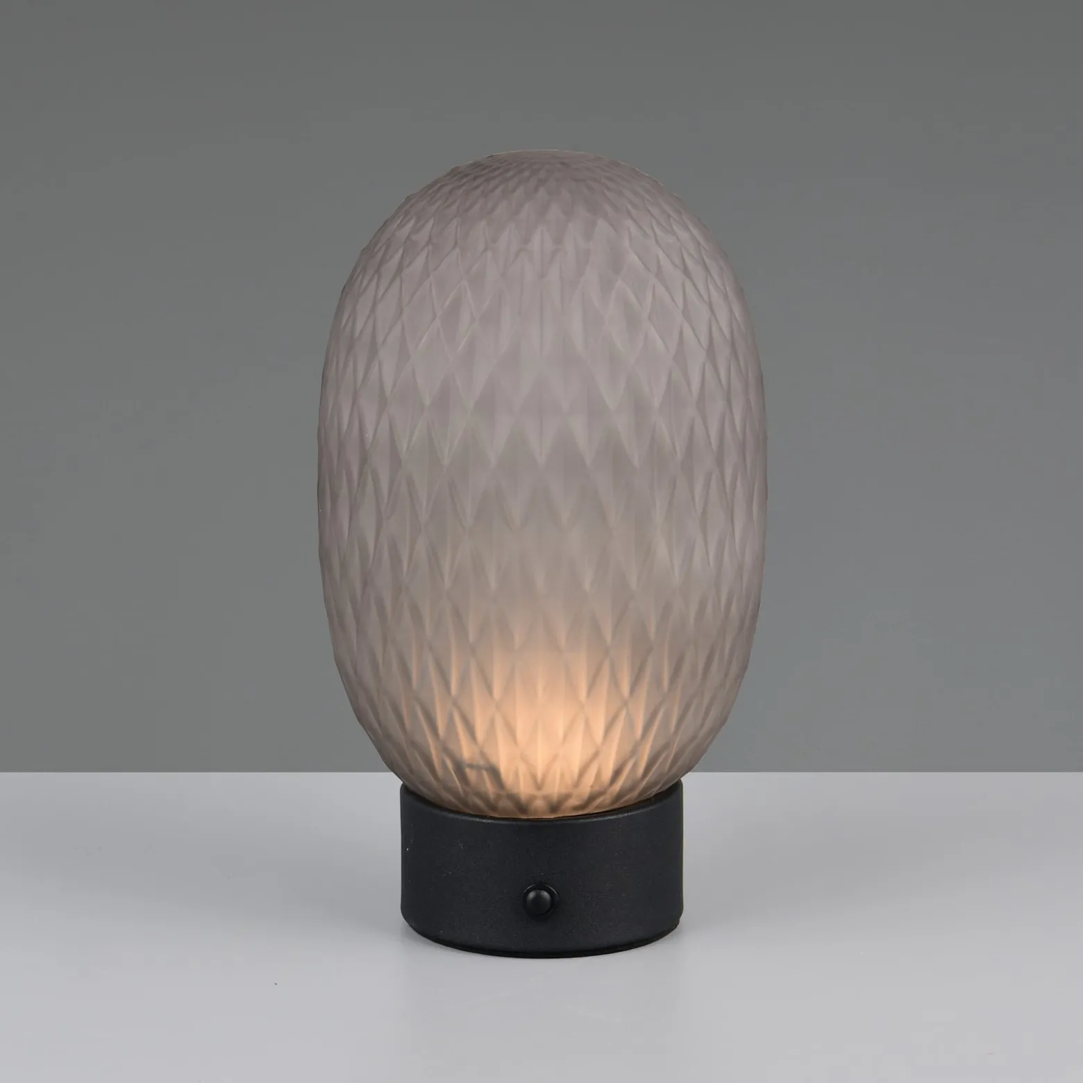 LED-Akku-Tischleuchte Facette, rauchgrau, USB, Glas