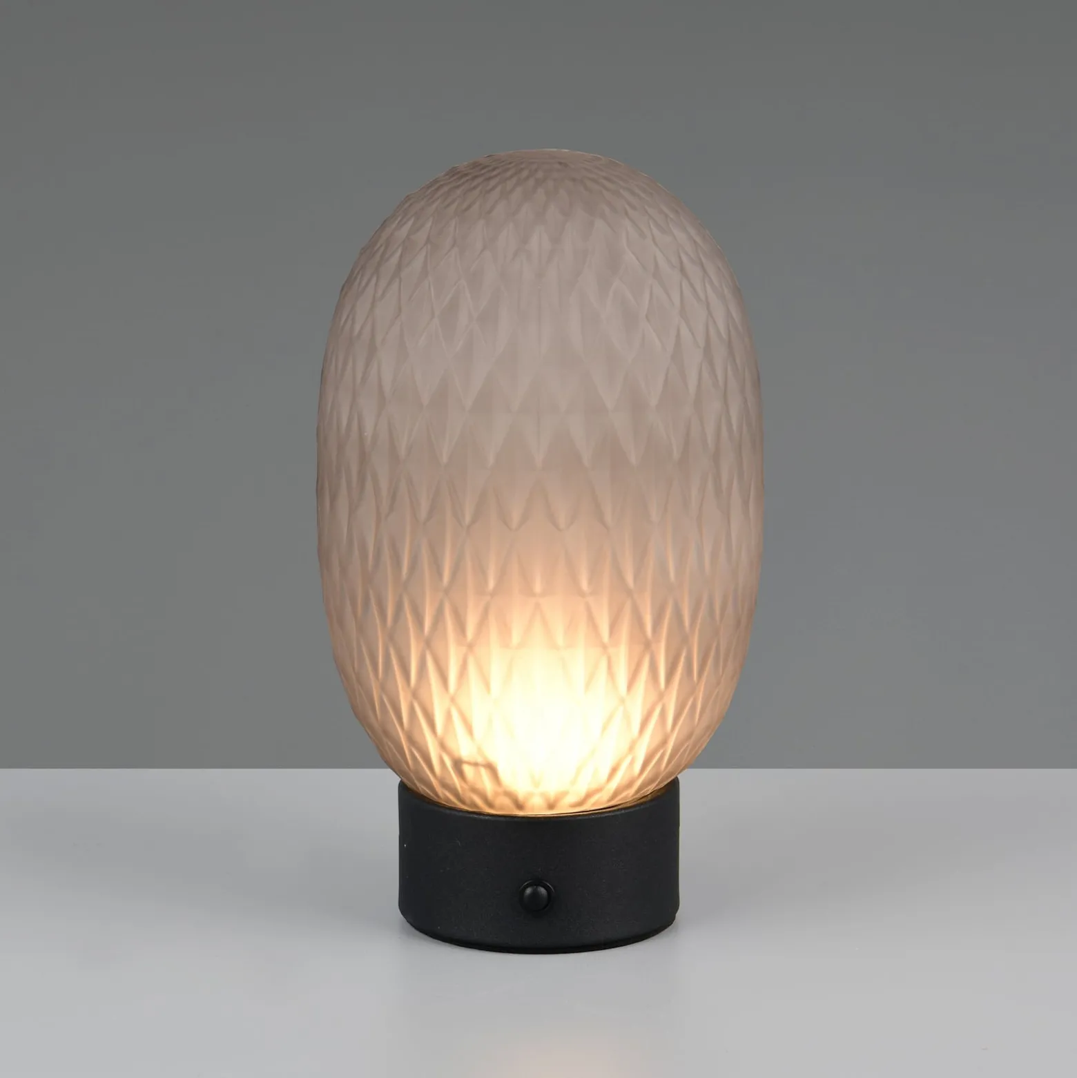 LED-Akku-Tischleuchte Facette, rauchgrau, USB, Glas