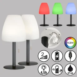 LED-Akku-Tischleuchte Fiumara schwarz/weiß 2er-Set