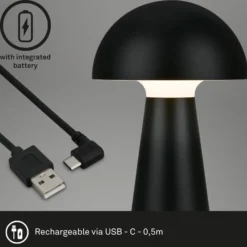 LED-Akku-Tischleuchte Fungo, aufladbar, schwarz