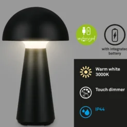 LED-Akku-Tischleuchte Fungo, aufladbar, schwarz