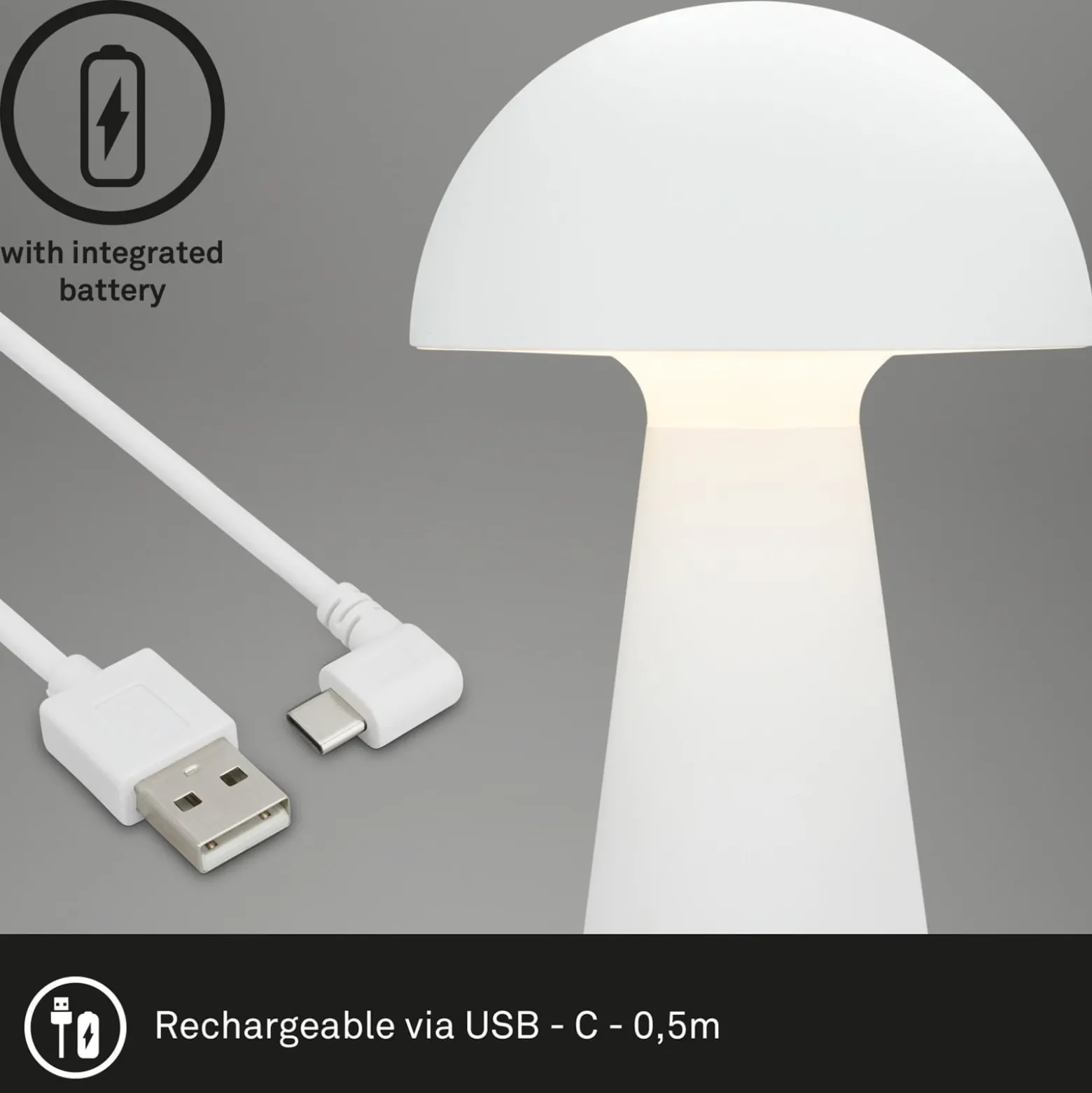 LED-Akku-Tischleuchte Fungo, aufladbar, weiß