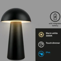 LED-Akku-Tischleuchte Fungo Mini, schwarz, Touch, Kunststoff