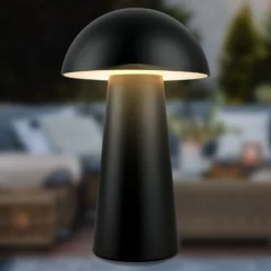 LED-Akku-Tischleuchte Fungo Mini, schwarz, Touch, Kunststoff