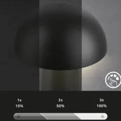 LED-Akku-Tischleuchte Fungo Mini, schwarz, Touch, Kunststoff