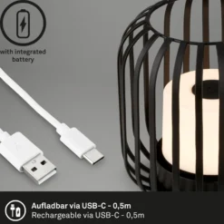 LED-Akku-Tischleuchte 7279 IP44 Metallkorb schwarz