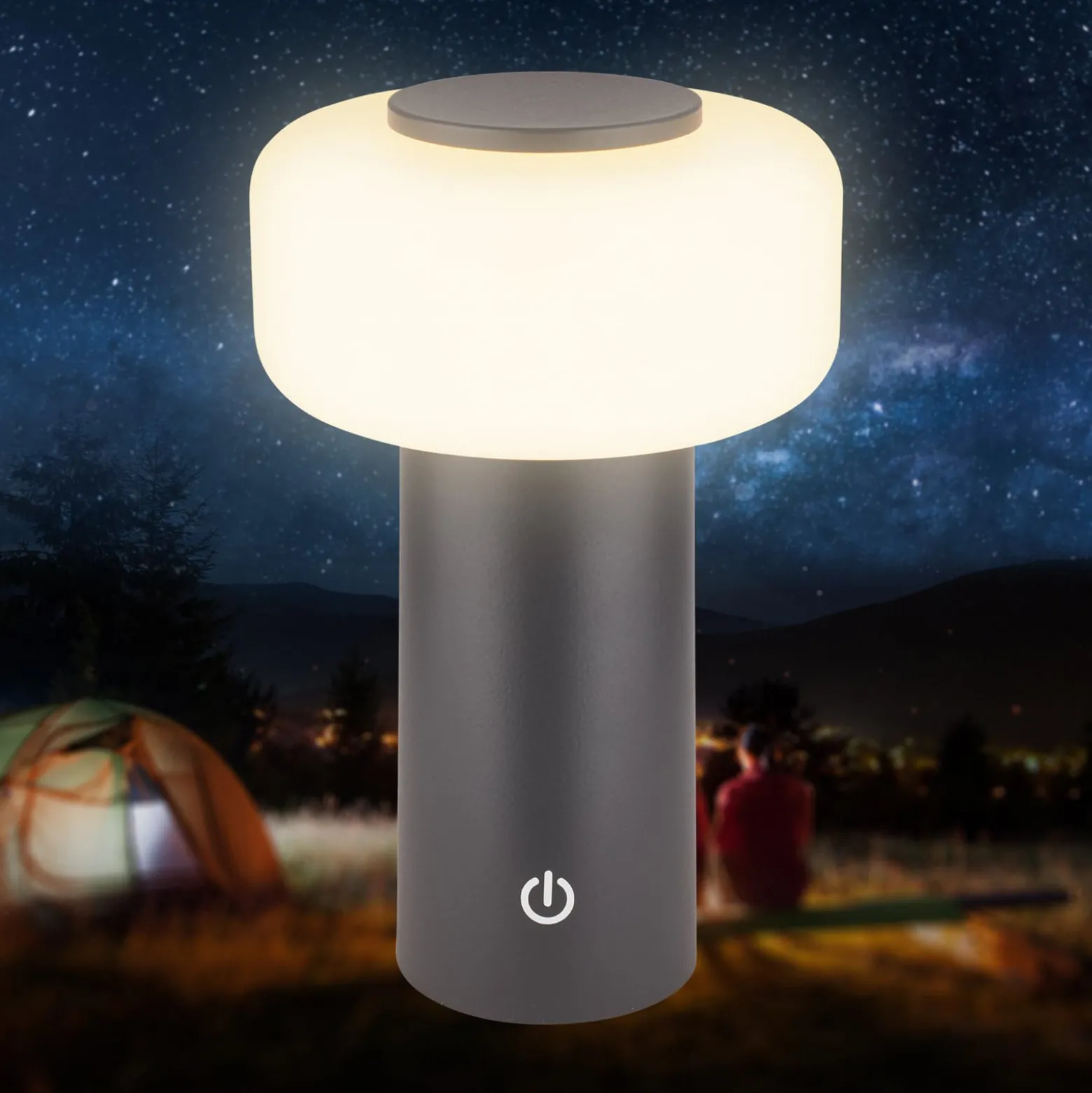 LED-Akku-Tischleuchte Juna, anthrazit, IP44, dimmbar, 20 cm