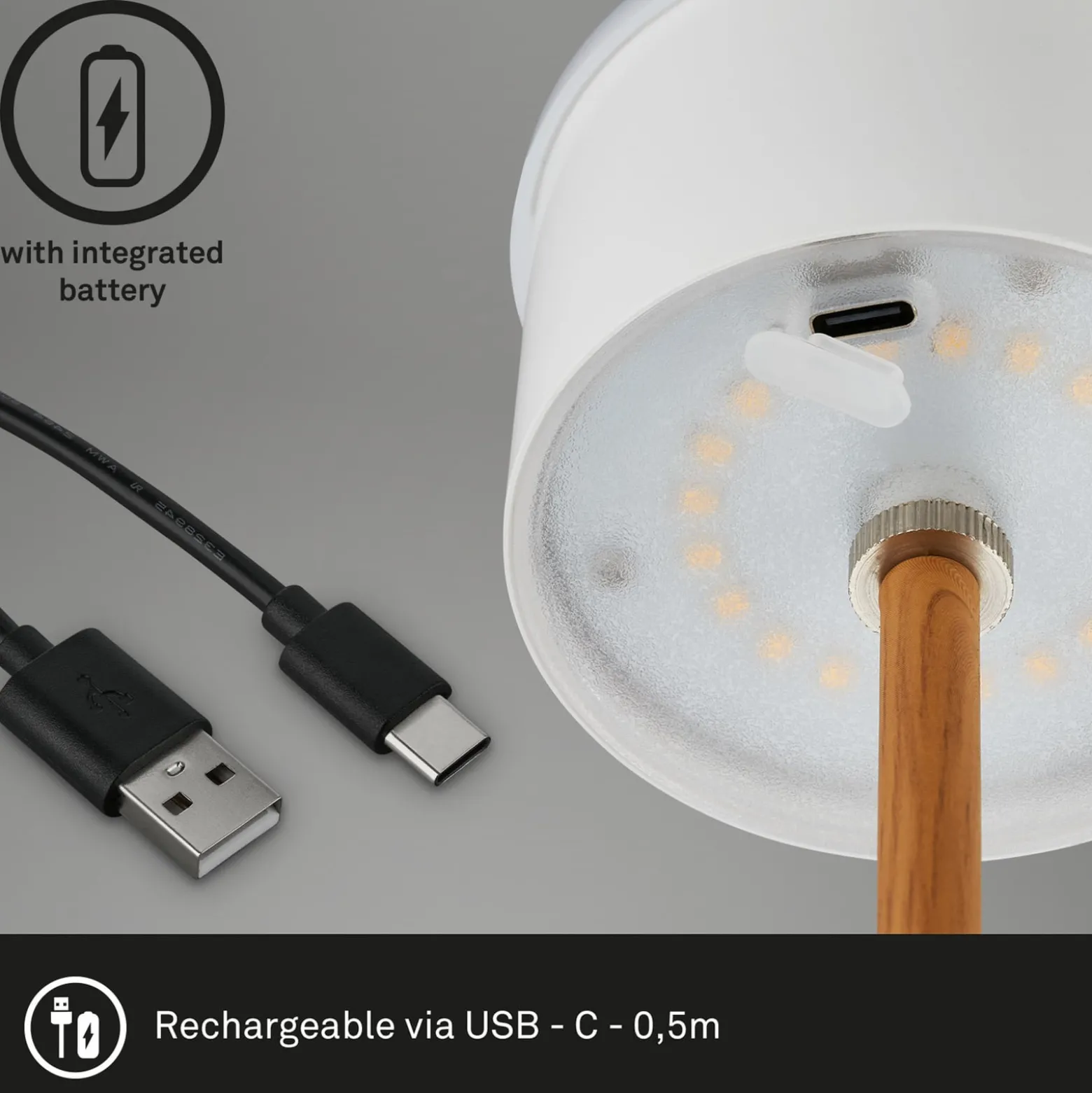 LED-Akku-Tischleuchte Kiki, schwarz/gold, IP44, 3.000K
