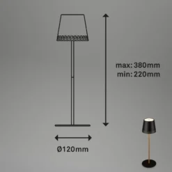 LED-Akku-Tischleuchte Kiki, schwarz/gold, IP44, 3.000K