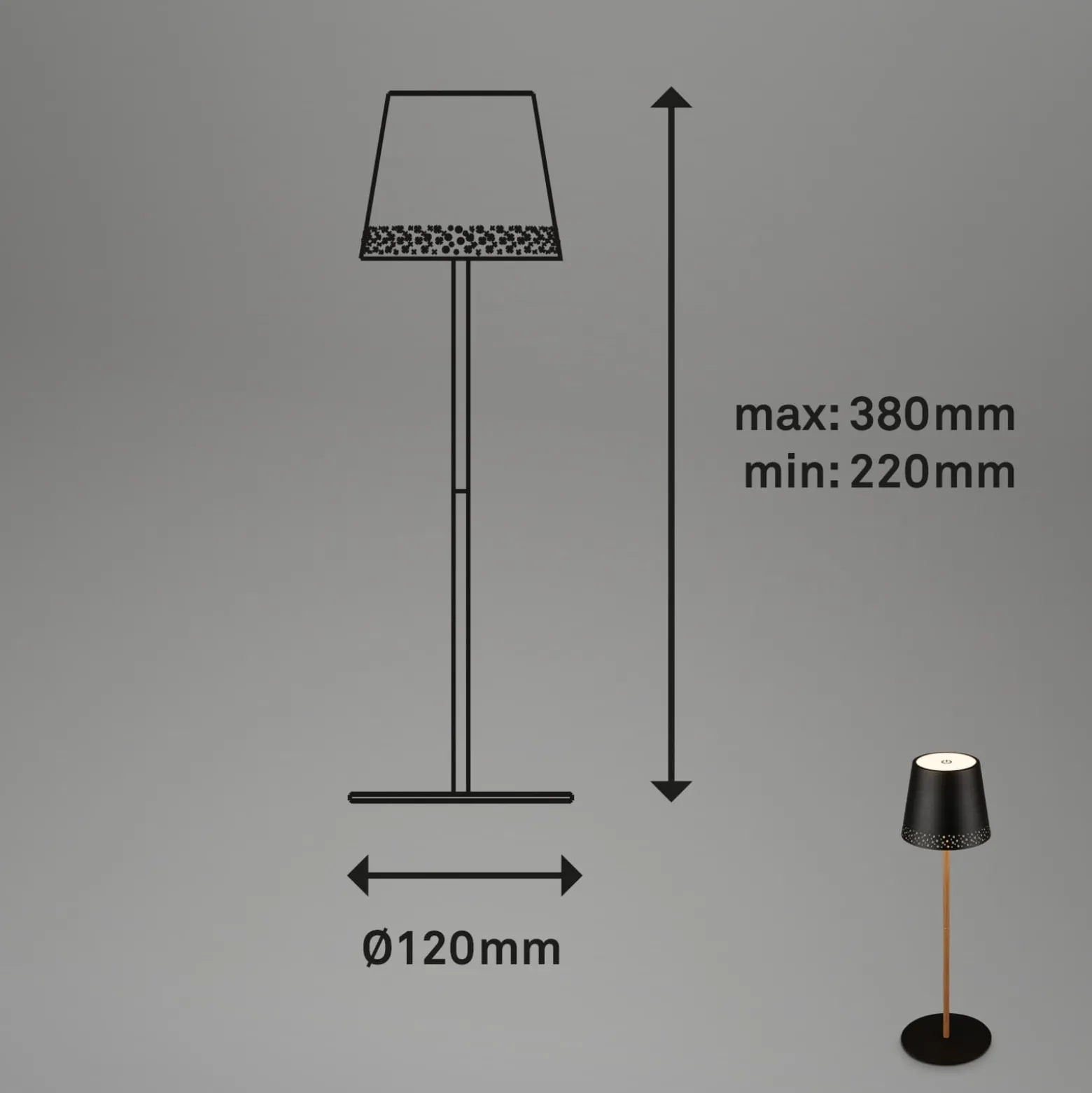 LED-Akku-Tischleuchte Kiki, schwarz/gold, IP44, 3.000K
