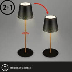LED-Akku-Tischleuchte Kiki, schwarz/gold, IP44, 3.000K