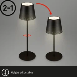 LED-Akku-Tischleuchte Kiki, schwarz, IP44, 3.000K