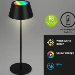 LED-Akku-Tischleuchte Kiki, schwarz, IP44, 3.000 K, RGBW
