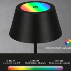 LED-Akku-Tischleuchte Kiki, schwarz, IP44, 3.000 K, RGBW