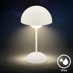 LED-Akku-Tischleuchte Kugle, weiß, Metall, IP44, dimmbar