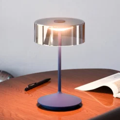 LED-Akkutischleuchte Numotion, blau, Glas, IP54, dimmbar