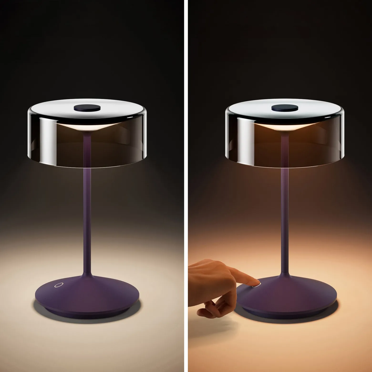 LED-Akkutischleuchte Numotion, blau, Glas, IP54, dimmbar