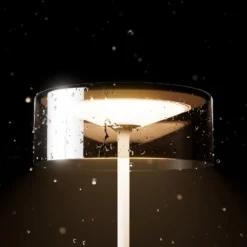LED-Akkutischleuchte Numotion, blau, Glas, IP54, dimmbar