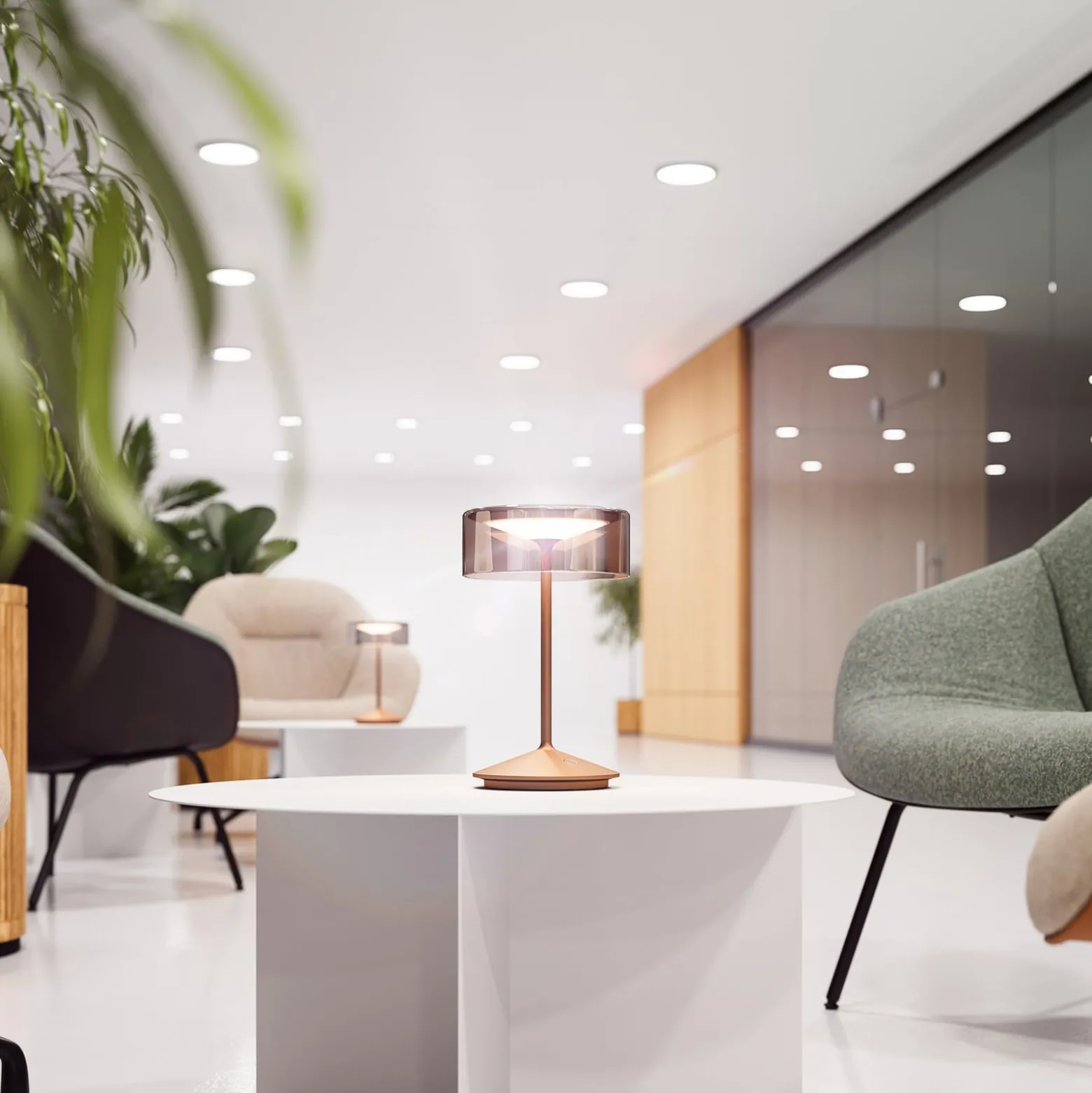 LED-Akkutischleuchte Numotion, bronze, Glas, IP54, dimmbar