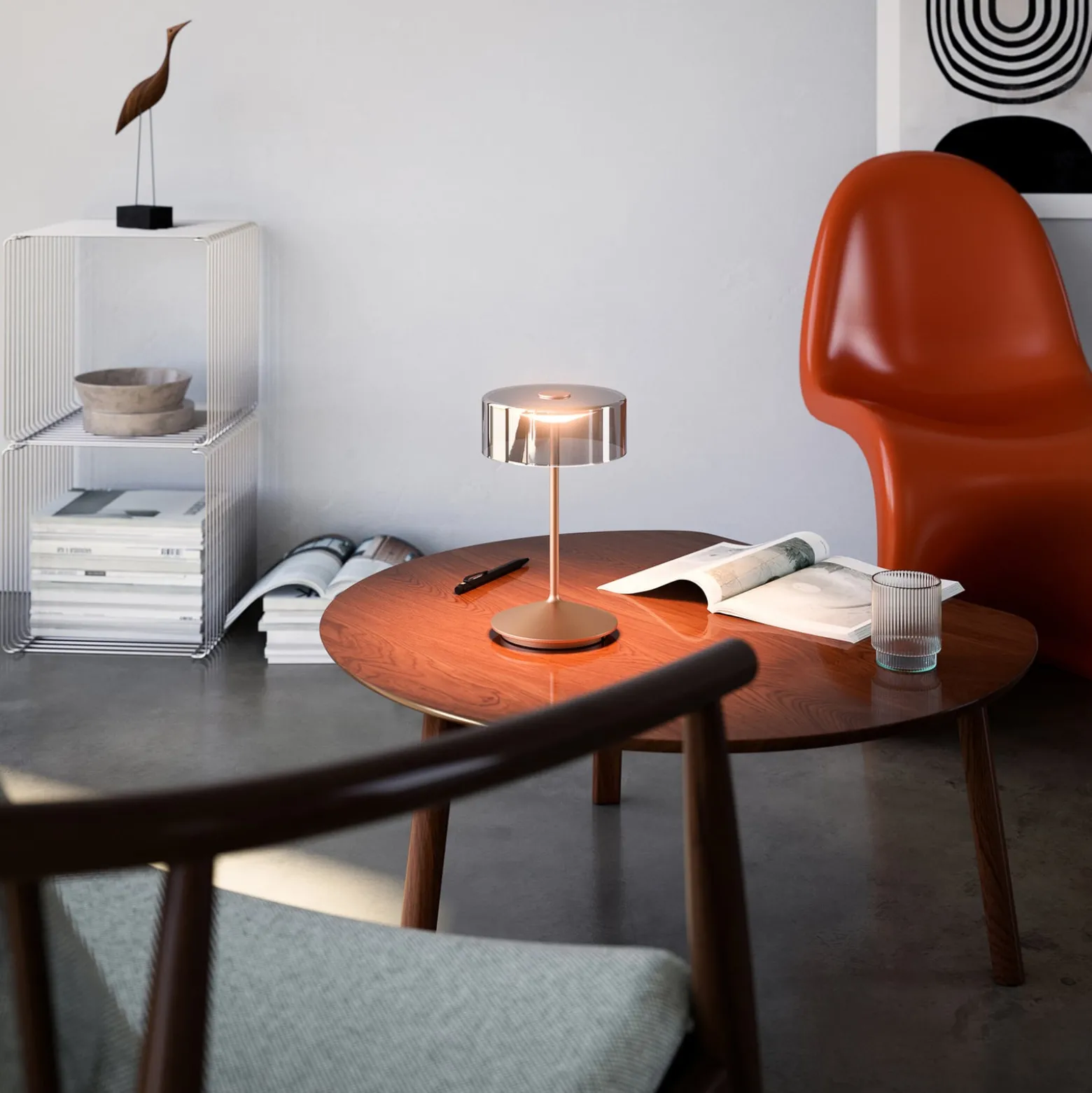 LED-Akkutischleuchte Numotion, bronze, Glas, IP54, dimmbar