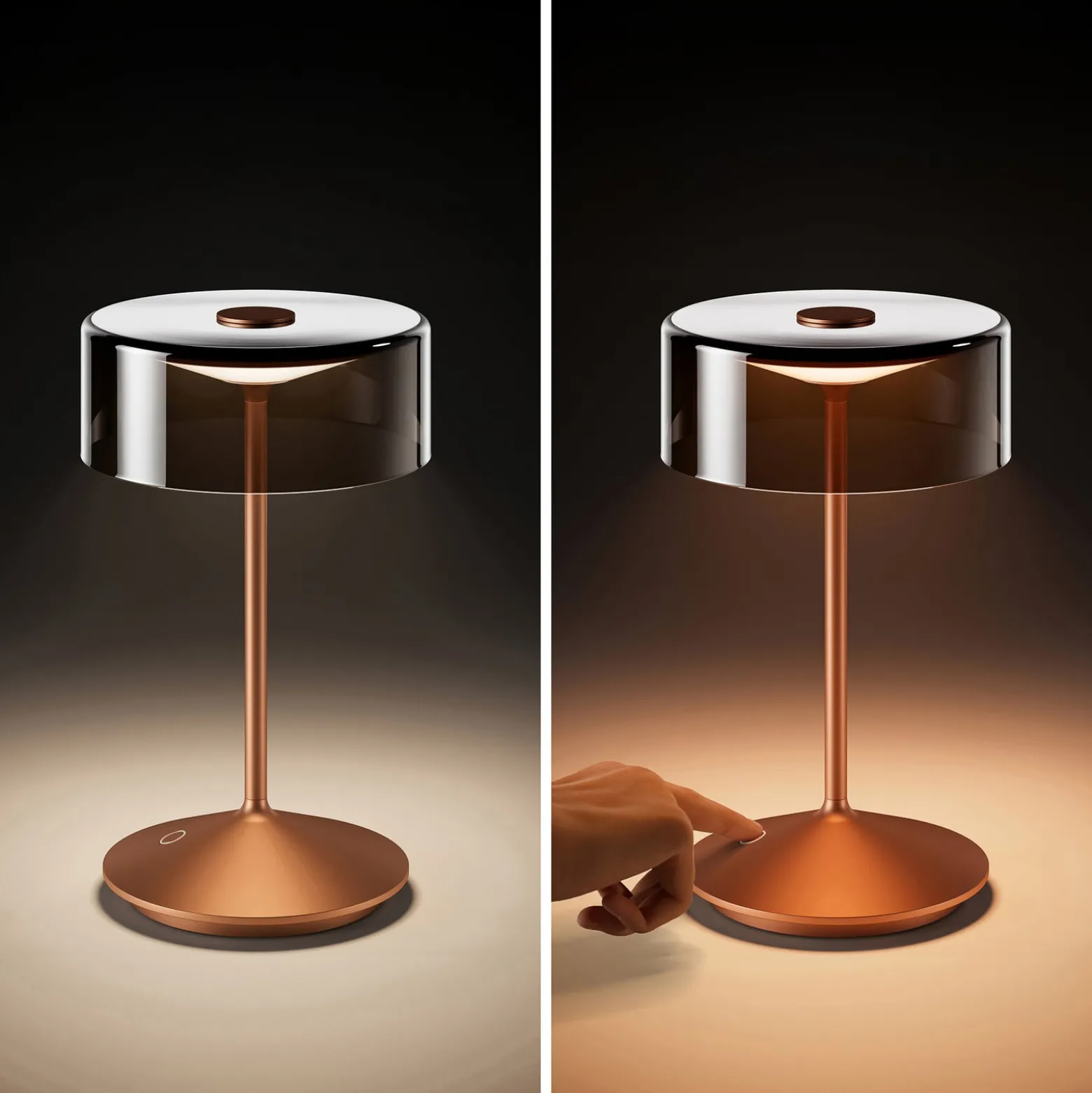 LED-Akkutischleuchte Numotion, bronze, Glas, IP54, dimmbar