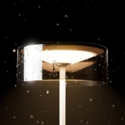 LED-Akkutischleuchte Numotion, gold, Glas, IP54, dimmbar
