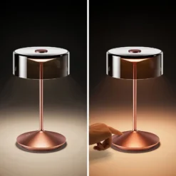 LED-Akkutischleuchte Numotion, rosegold, Glas, IP54, dimmbar