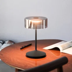 LED-Akkutischleuchte Numotion, schwarz, Glas, IP54, dimmbar