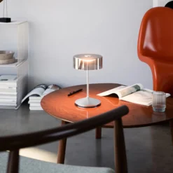 LED-Akkutischleuchte Numotion, silber, Glas, IP54, dimmbar