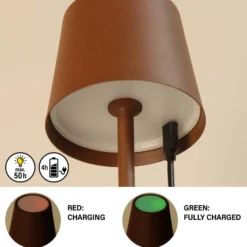 LED-Akku-Tischleuchte Roxi, rostfarben, Metall, IP54, Dimmer