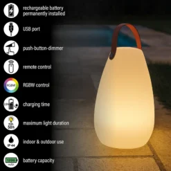 LED-Akku-Tischleuchte Ruby, Ø 18 cm, weiß, IP44, RGB dimmbar