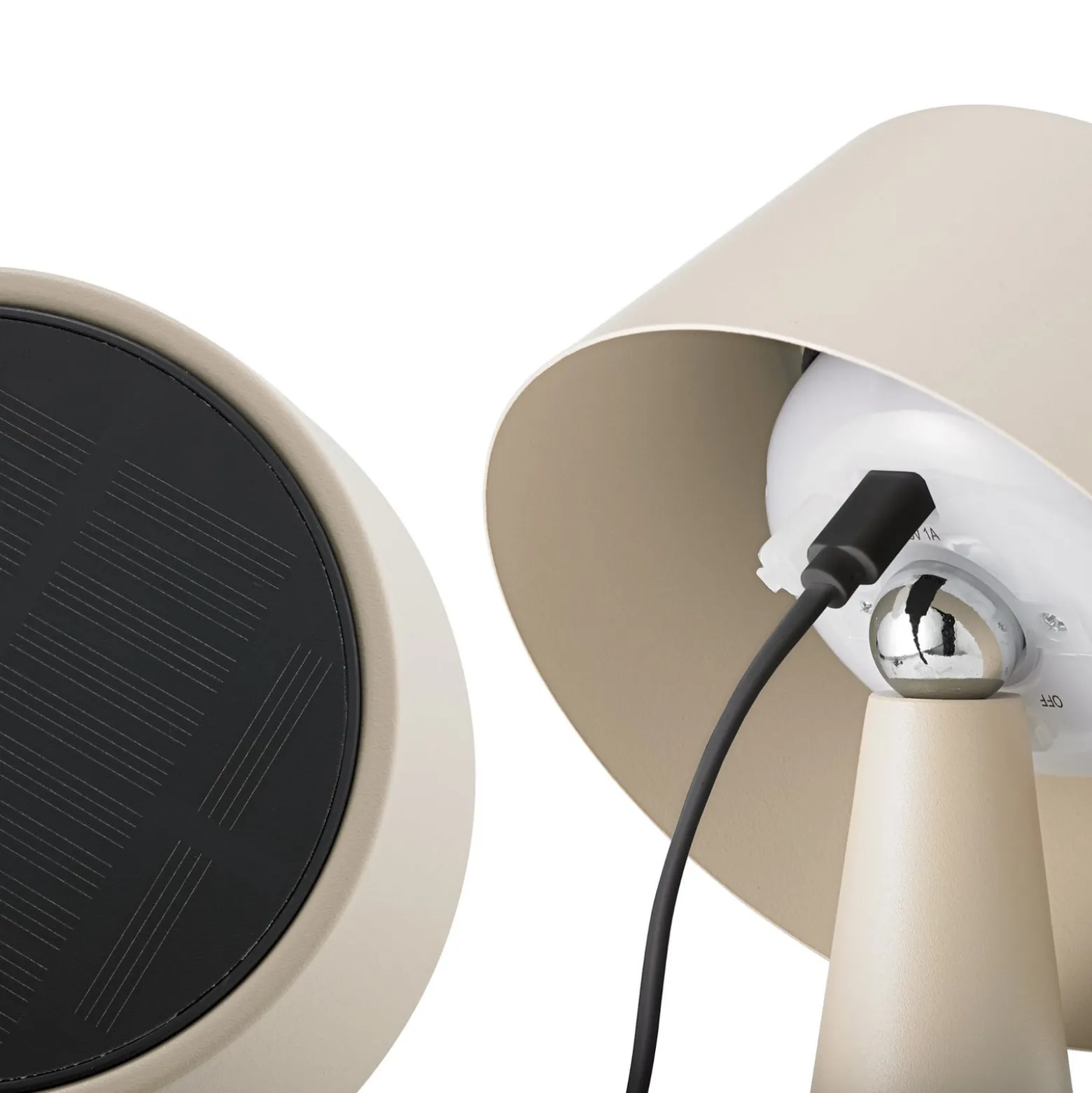 LED-Akku-Tischleuchte Solino, beige, Solar/USB, 26 cm, IP44