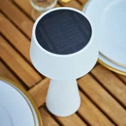 LED-Akku-Tischleuchte Solino, weiß, Solar/USB, 26 cm, IP44