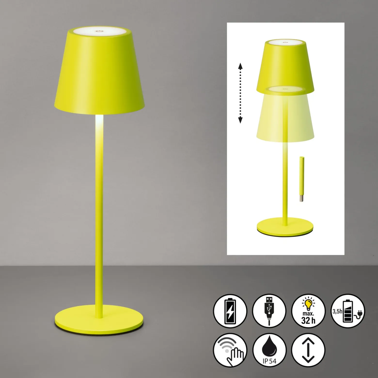 LED-Akku-Tischleuchte Viletto, hellgrün, IP54