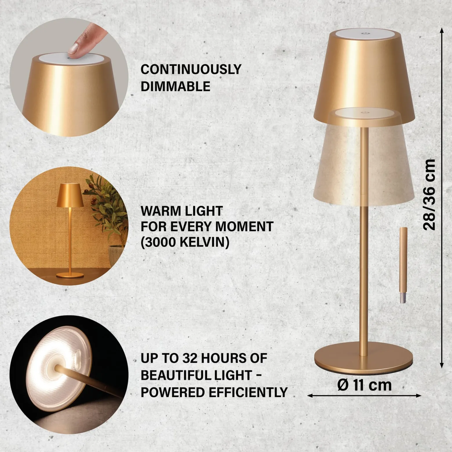 LED-Akku-Tischleuchte Viletto, kaffeebraun, IP54