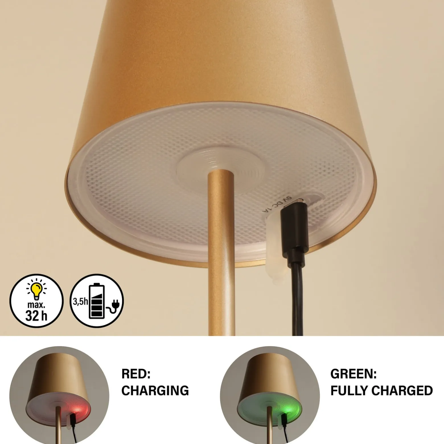 LED-Akku-Tischleuchte Viletto, kaffeebraun, IP54