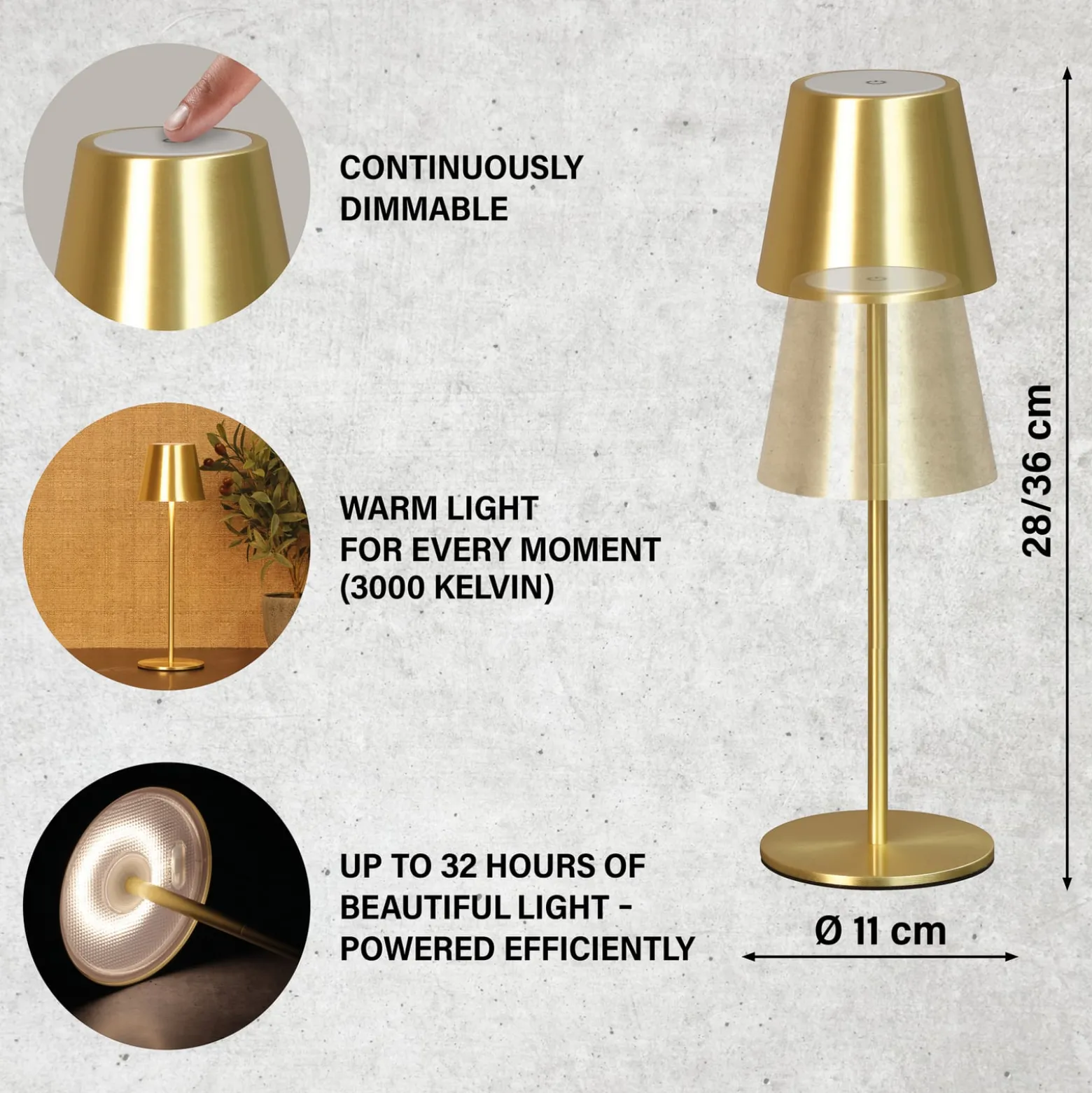 LED-Akku-Tischleuchte Viletto, messingfarben, IP54