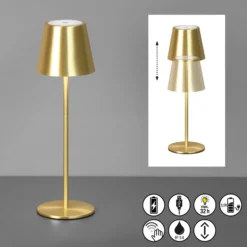 LED-Akku-Tischleuchte Viletto, messingfarben, IP54