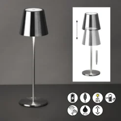 LED-Akku-Tischleuchte Viletto, nickelfarben, IP54