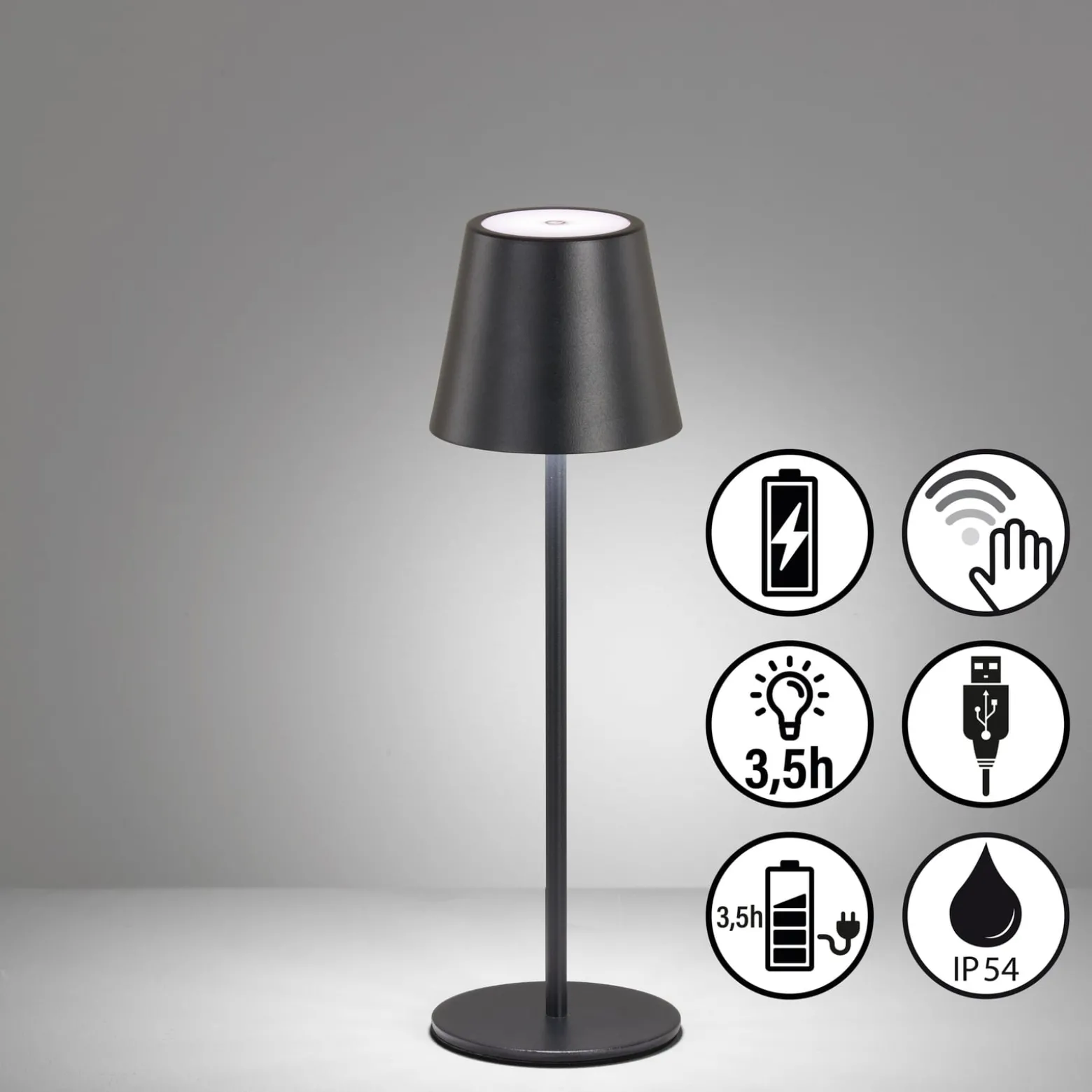 LED-Akku-Tischleuchte Viletto, schwarz, IP54