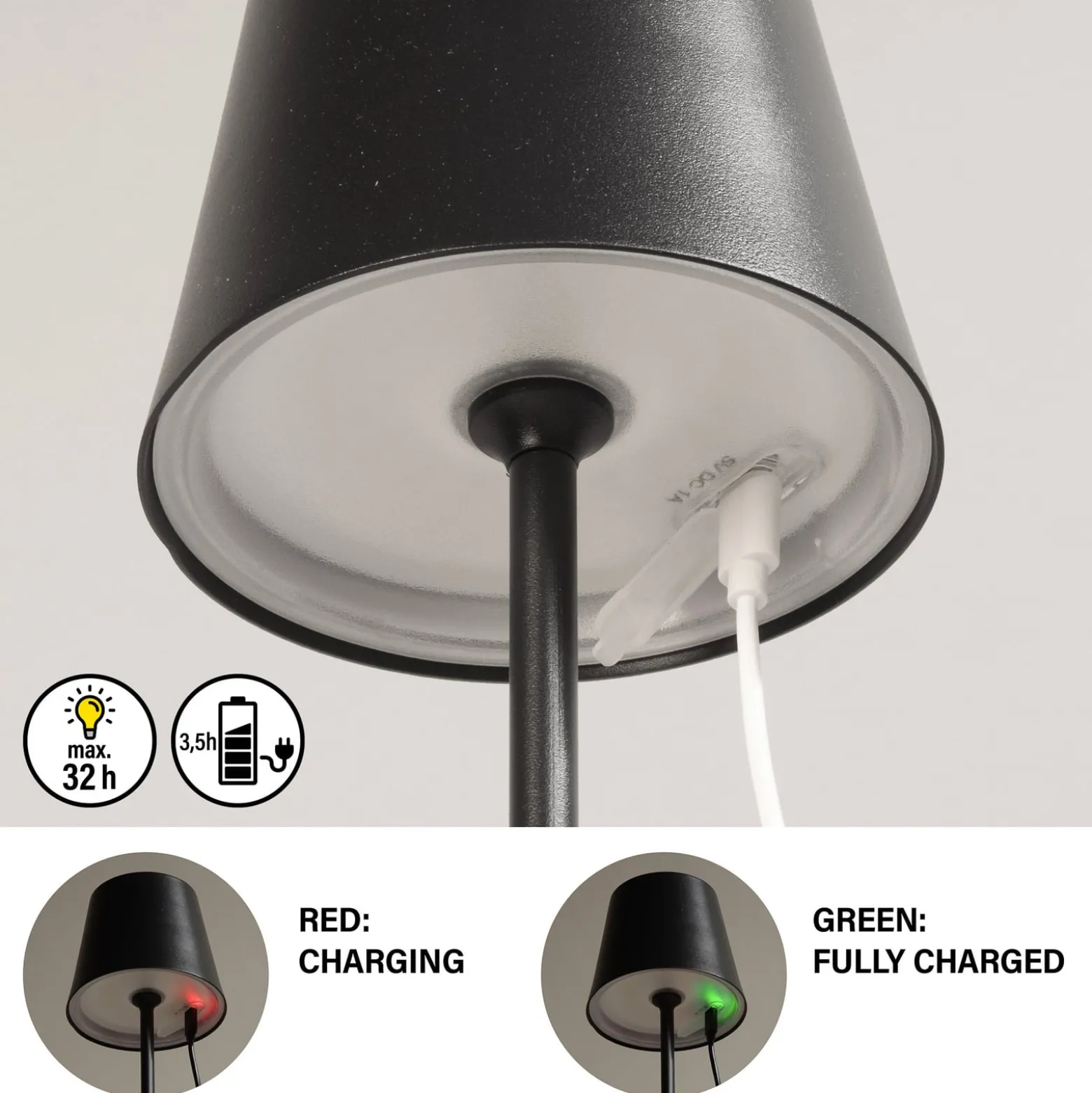 LED-Akku-Tischleuchte Viletto, schwarz, IP54