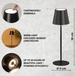 LED-Akku-Tischleuchte Viletto, schwarz, IP54