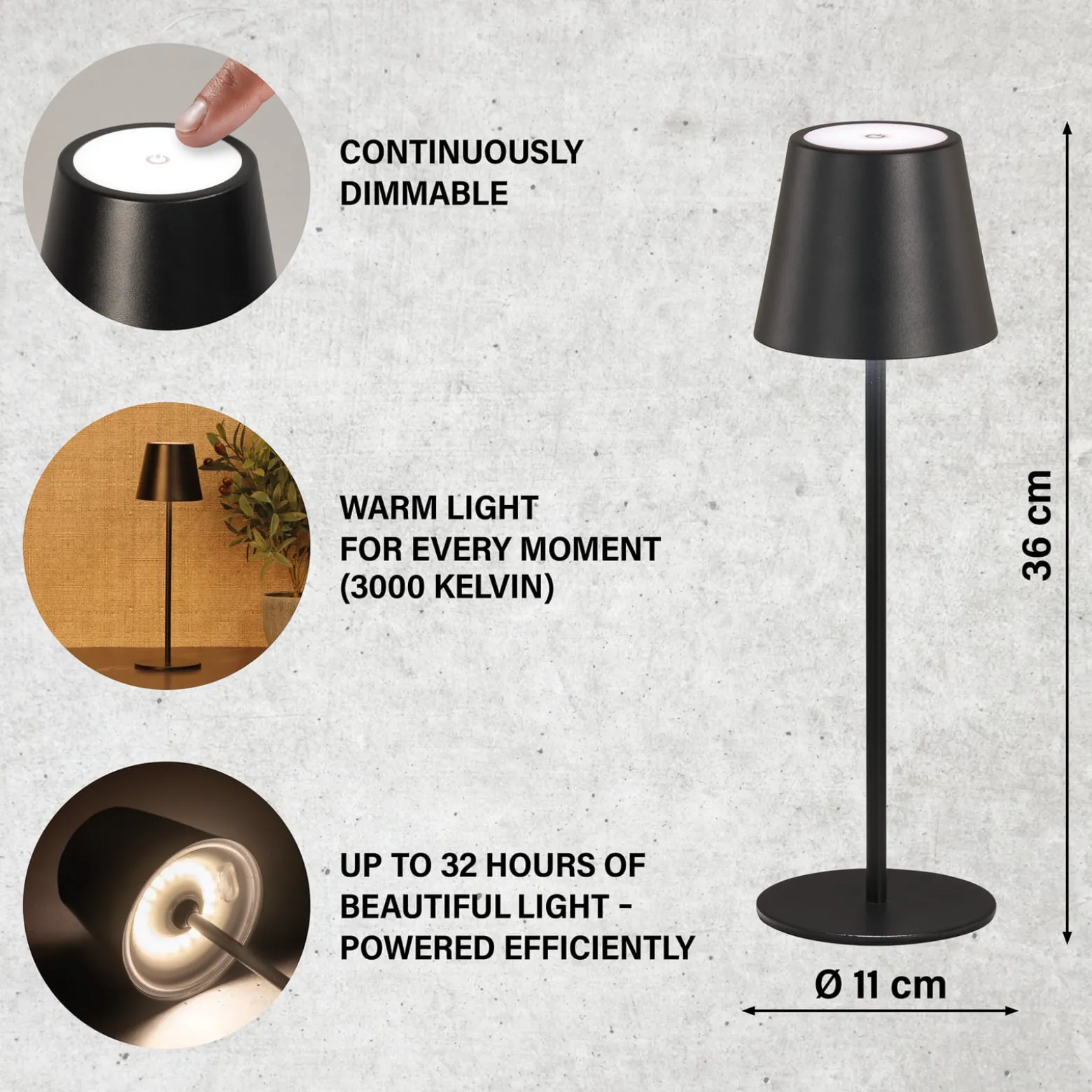 LED-Akku-Tischleuchte Viletto, schwarz, IP54