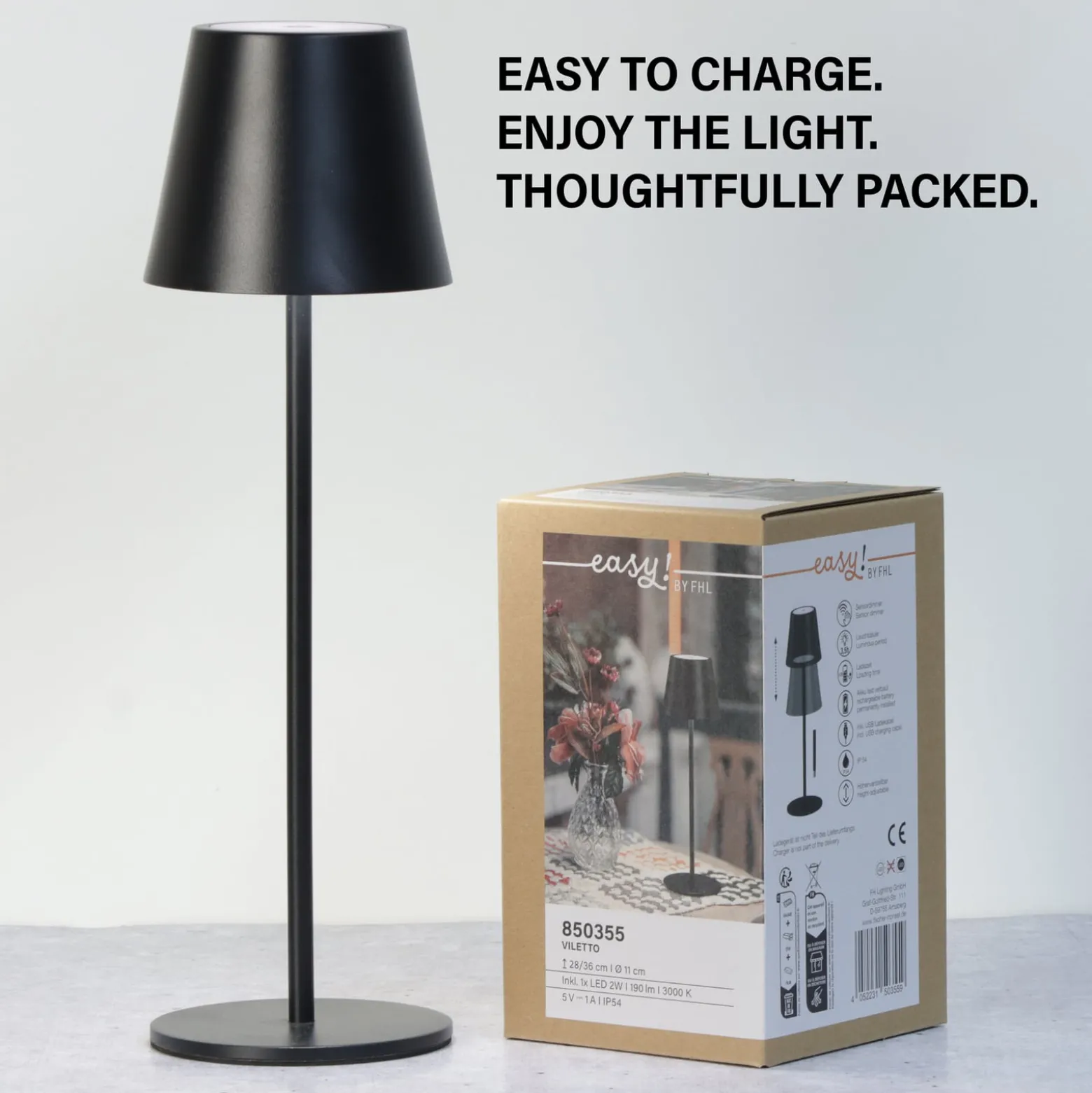 LED-Akku-Tischleuchte Viletto, schwarz, IP54