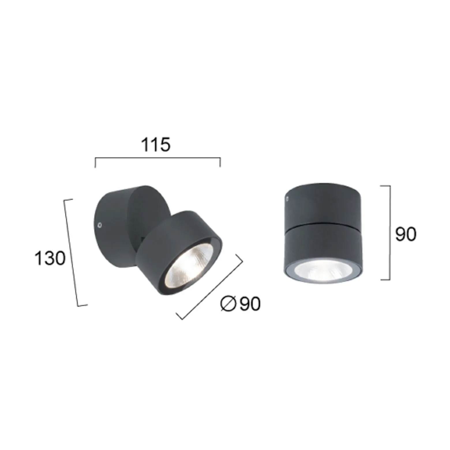 LED-Außen-Deckenstrahler Andria, dunkelgrau, Ø 9 cm, Metall