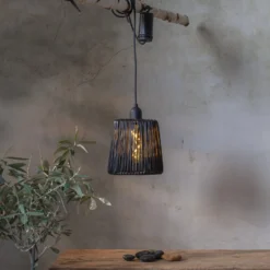 LED-Außenhängelampe Twine schwarz Kunststoff Ø 15cm Batterie