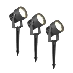 LED-Außenstrahler Irina, 3er-Set, Erdspieß, Stecker, grau